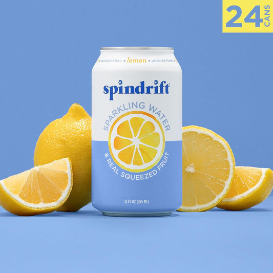 Spindrift Sparkling Water, Lemon Flavored, Made with Real Squeezed Fruit, 12 Fl Oz Cans, Pack of 24 (Only 3 Calories per Can)