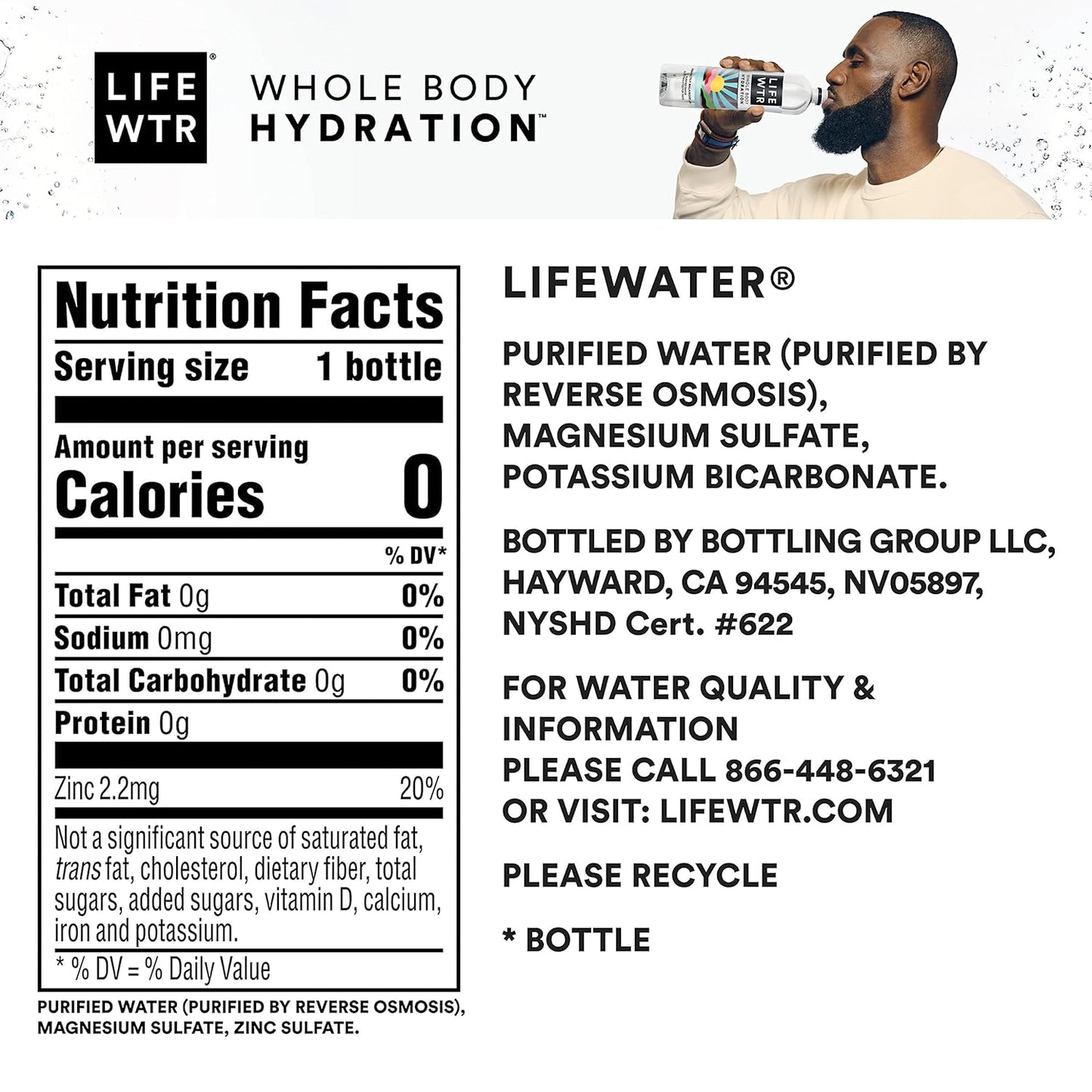 LIFEWTR Premium Purified Water pH Balanced with Electrolytes, 100% recycled plastic bottles, 16.9 Fl Oz Bottles, 500ml (Pack of 12)