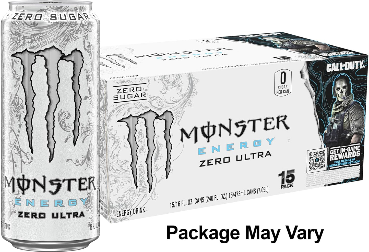 Monster Energy Zero Ultra, Sugar Free Energy Drink, 16 Fl oz (Pack of 15)