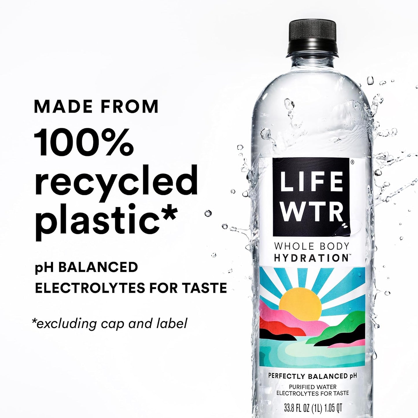 LIFEWTR Premium Purified Water pH Balanced with Electrolytes, 100% recycled plastic bottles, 16.9 Fl Oz Bottles, 500ml (Pack of 12)