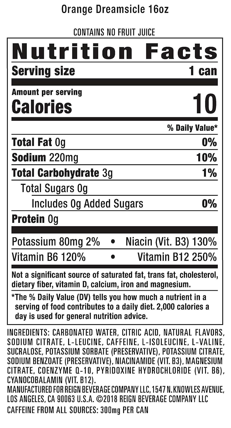 Reign Total Body Fuel, Orange Dreamsicle, Fitness & Performance Drink, 16 Fl Oz (Pack of 12)